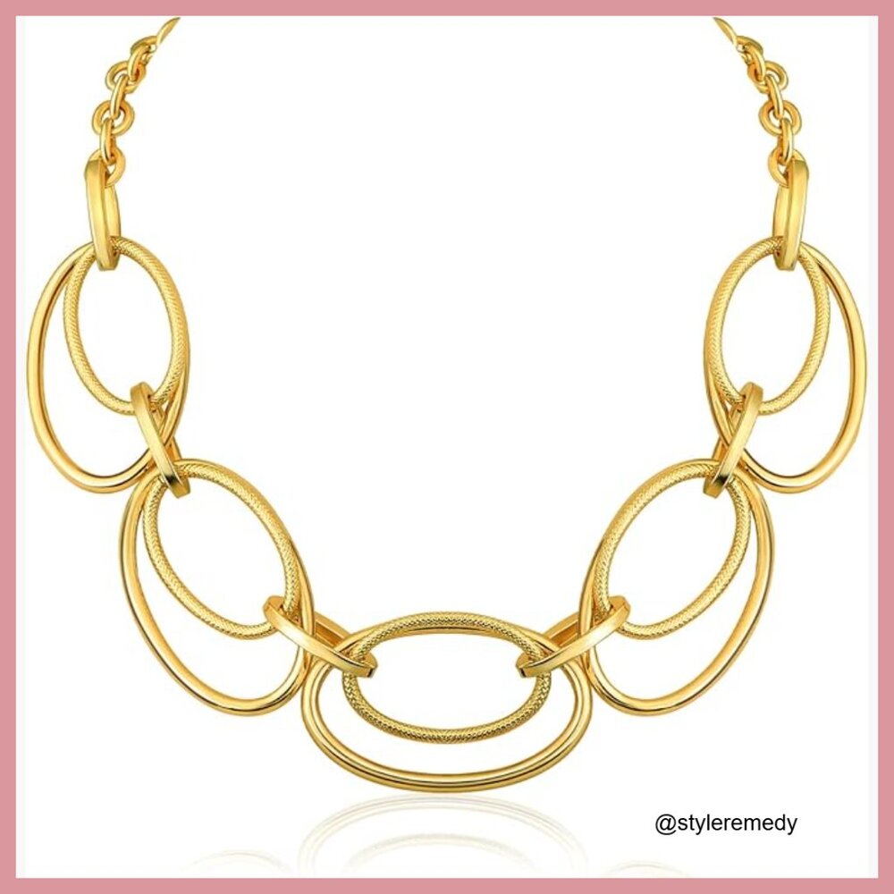 Gold Plated Loop Chain Link Statement Choker Neck… - image 1